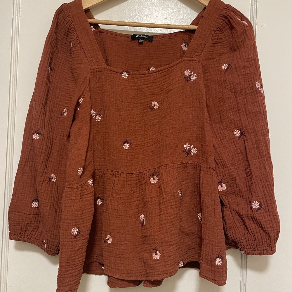 Madewell Amie 3/4 Sleeve Embroidered Daisy Blouse M